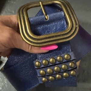 Leatherock dark blue belt with brass buckle. Like new.